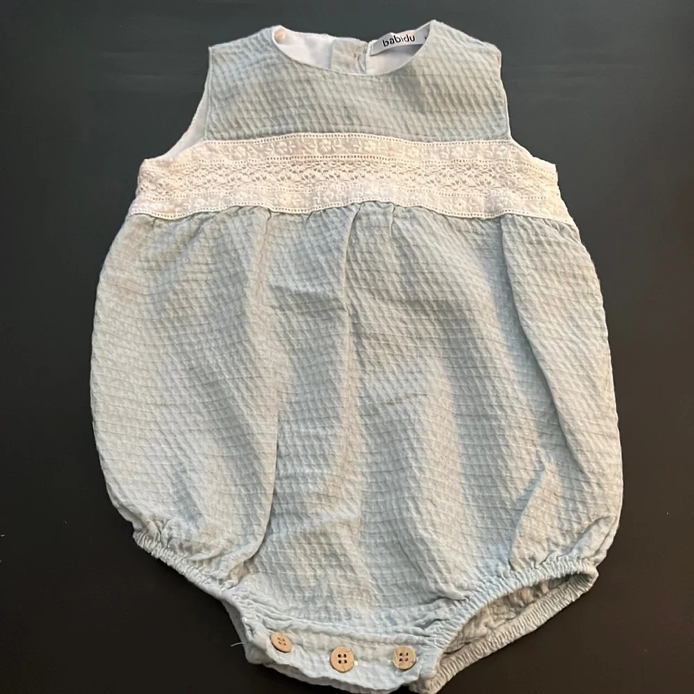 Babidu baby’s bloomer light blue / aqua white‎ trim bloomers Sz 6M